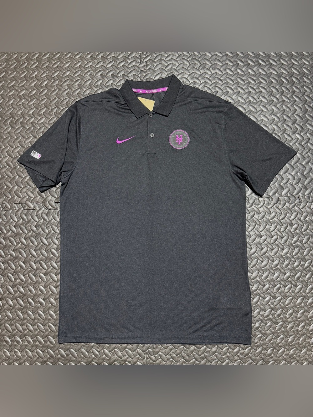 Nike New York Mets MLB City Connect Polo Shirt Black Purple Logo Mens Medium NEW